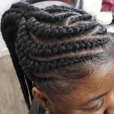 Tresses avec rallonges sur cheveux propres, démêlés et secs. Lavage en sus offert au Salon. 125$ niveau dos Braids with extensions on clean, detangled and dry. Hair wash offered at Salon, additional fee. 125$ back level Le Prix peut varier en fonction de la densité et longueur de vos cheveux ou en raison de la quantité de produit employé ***** The price may vary depending on the density and length of your hairor due to the amount of product used